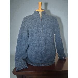 L.L. Bean 100% Lamb Wool Mens Sweater Grey Full Zip Cotton Lined Flannel Inside